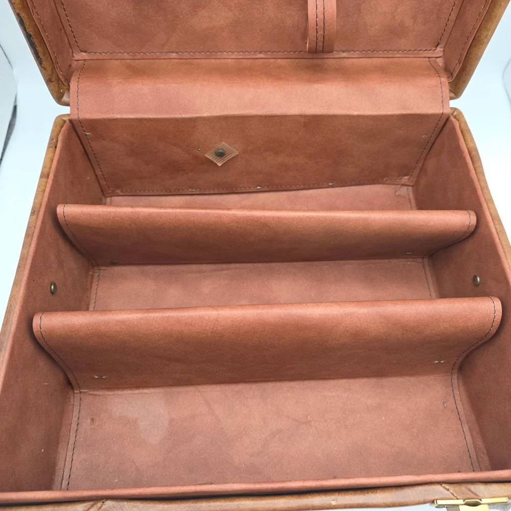 Vintage Travel Bar Case Brown Leather Mid Century Retro Speakeasy‎ Barware 1970s